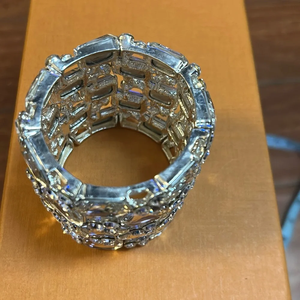 📌 📍 Wide Wedding Bridal Crystal Rhinestone Stretch‎ Chunky Statement Bangle B…